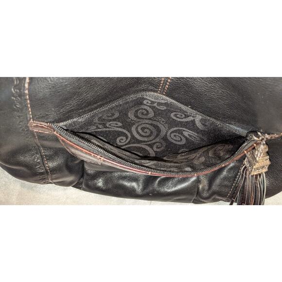 Vintage BRIGHTON Black & Brown Leather Shoulder Bag Handbag + Tassel & Bag Charm - Picture 8 of 13